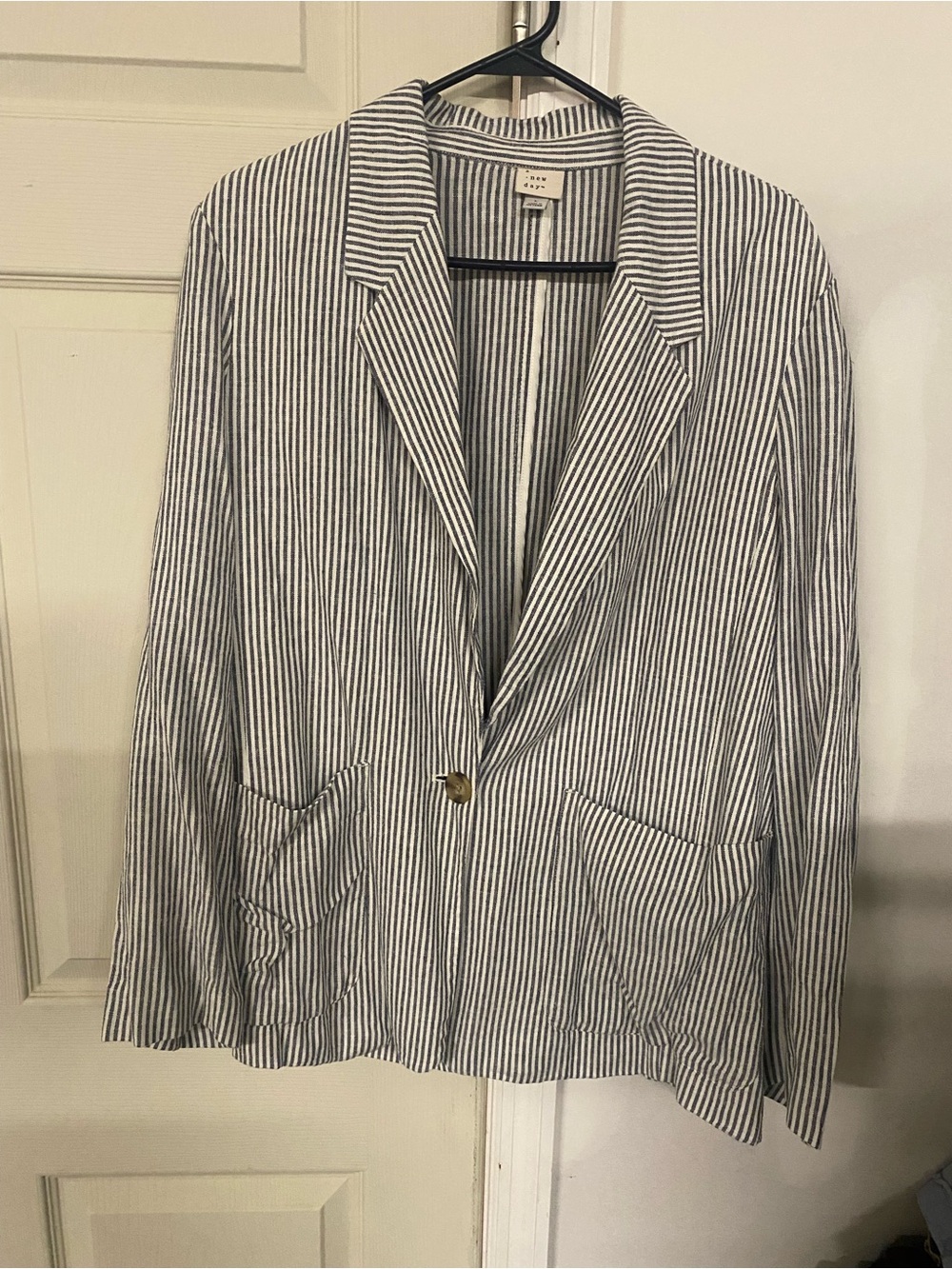 a new day Navy & White Striped Single-Button Blazer